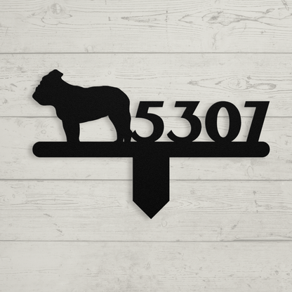 English Bulldog House Number Lawn Sign - BullyBellyMetal Sign