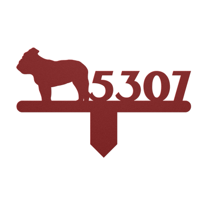 English Bulldog House Number Lawn Sign - BullyBellyMetal Sign