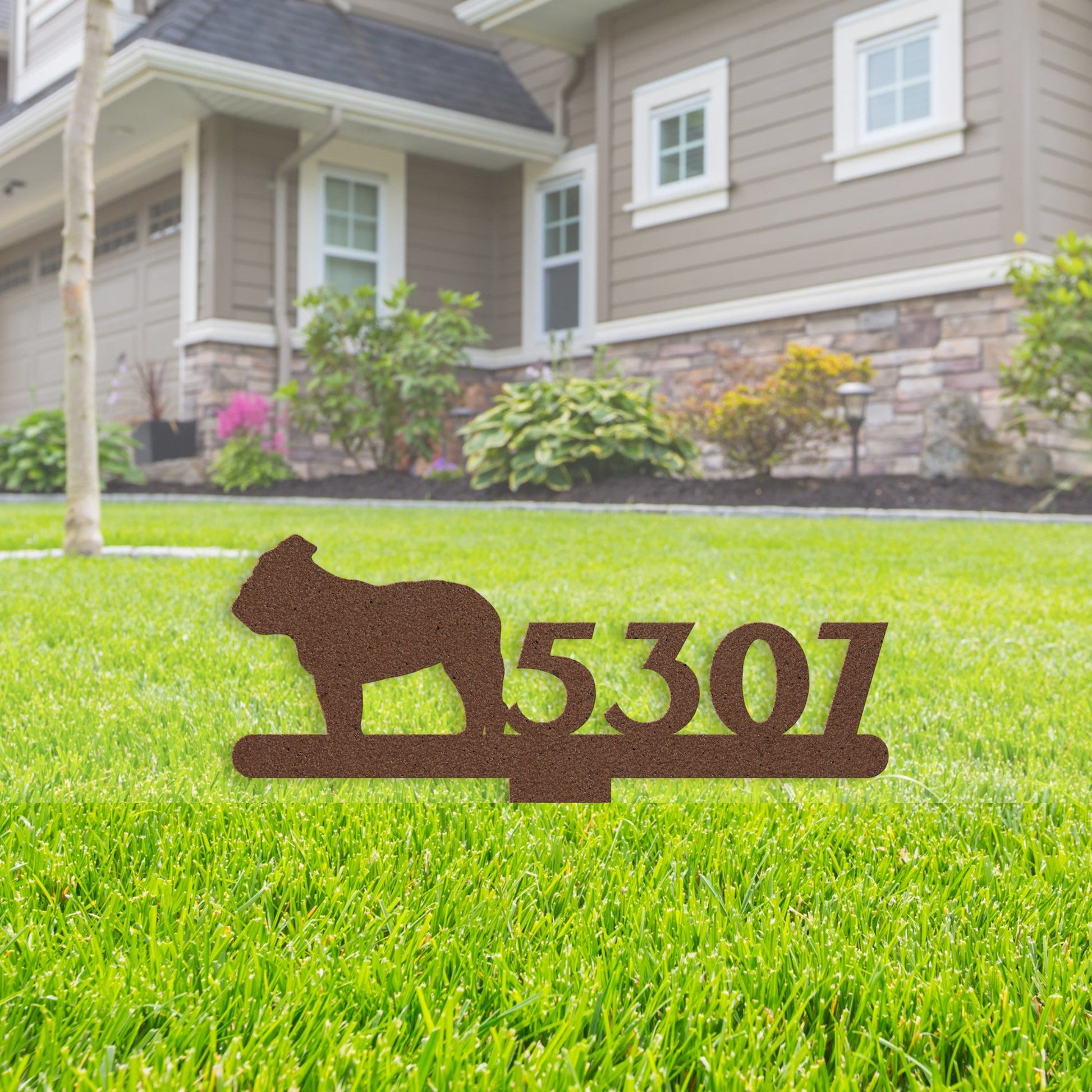 English Bulldog House Number Lawn Sign - BullyBellyMetal Sign