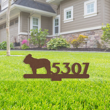 English Bulldog House Number Lawn Sign - BullyBellyMetal Sign