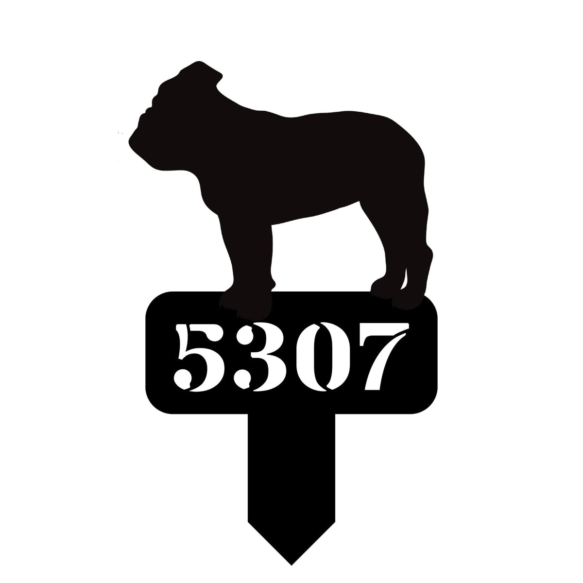 English Bulldog House Number Yard Sign - BullyBellyMetal Lawn Art - English Bulldog Address