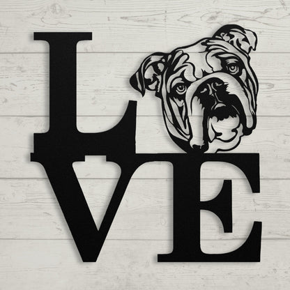 English Bulldog Love Metal Wall Sign - BullyBellyMetal Sign