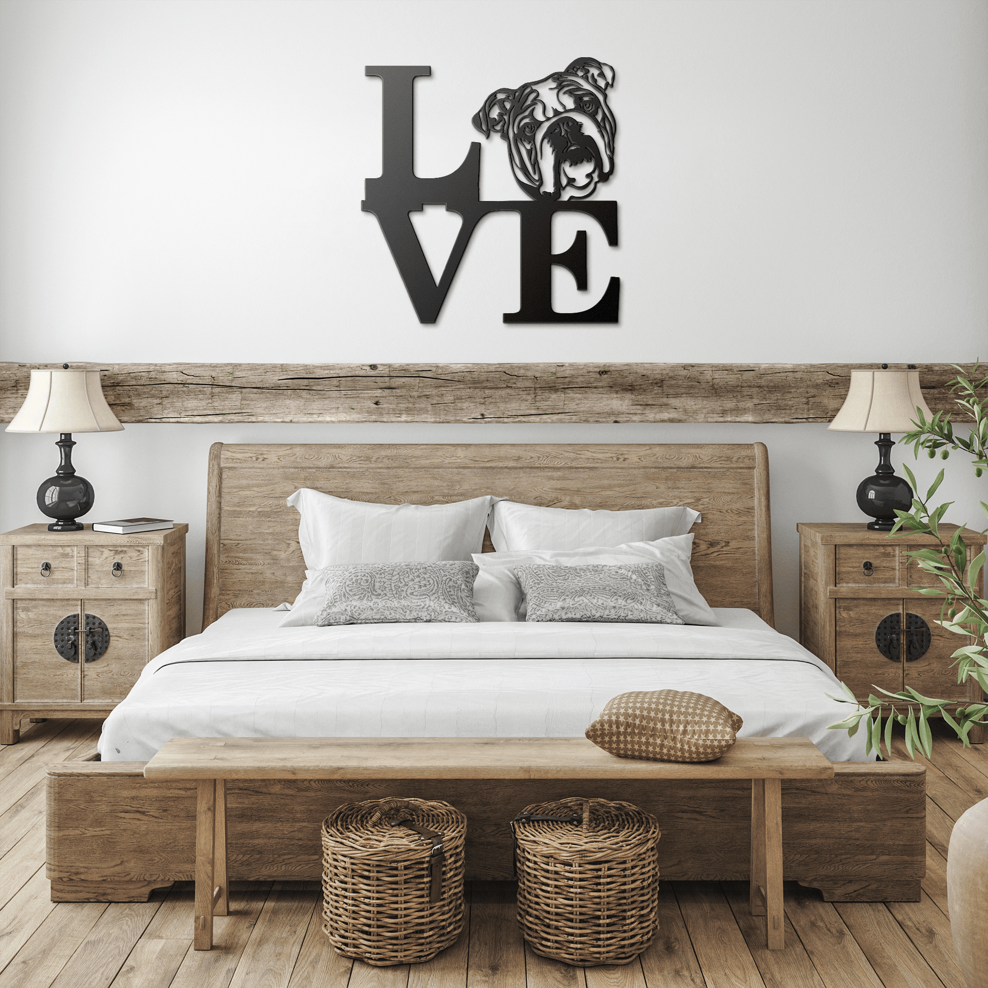 English Bulldog Love Metal Wall Sign - BullyBellyMetal Sign