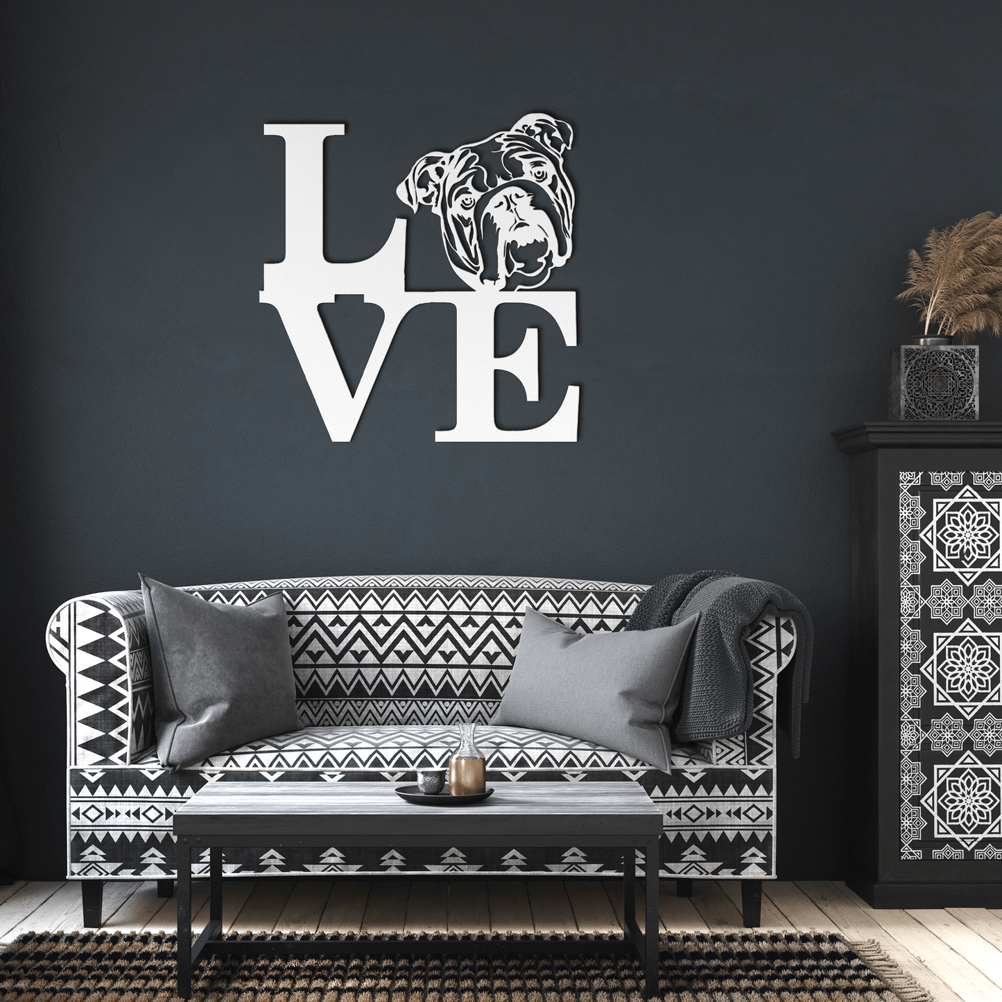 English Bulldog Love Metal Wall Sign - BullyBellyMetal Sign