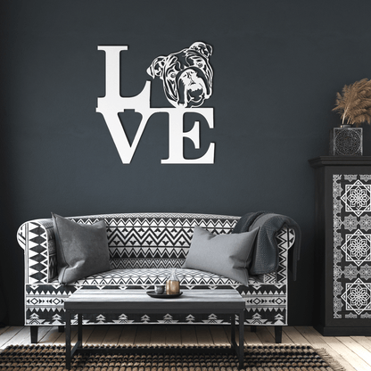 English Bulldog Love Metal Wall Sign - BullyBellyMetal Sign