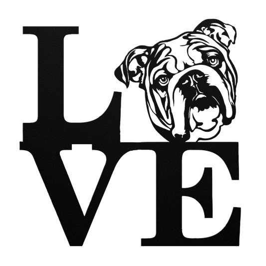 English Bulldog Love Metal Wall Sign - BullyBellyMetal Sign