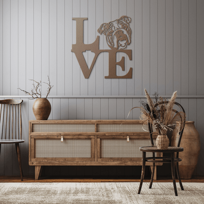 English Bulldog Love Metal Wall Sign - BullyBellyMetal Sign