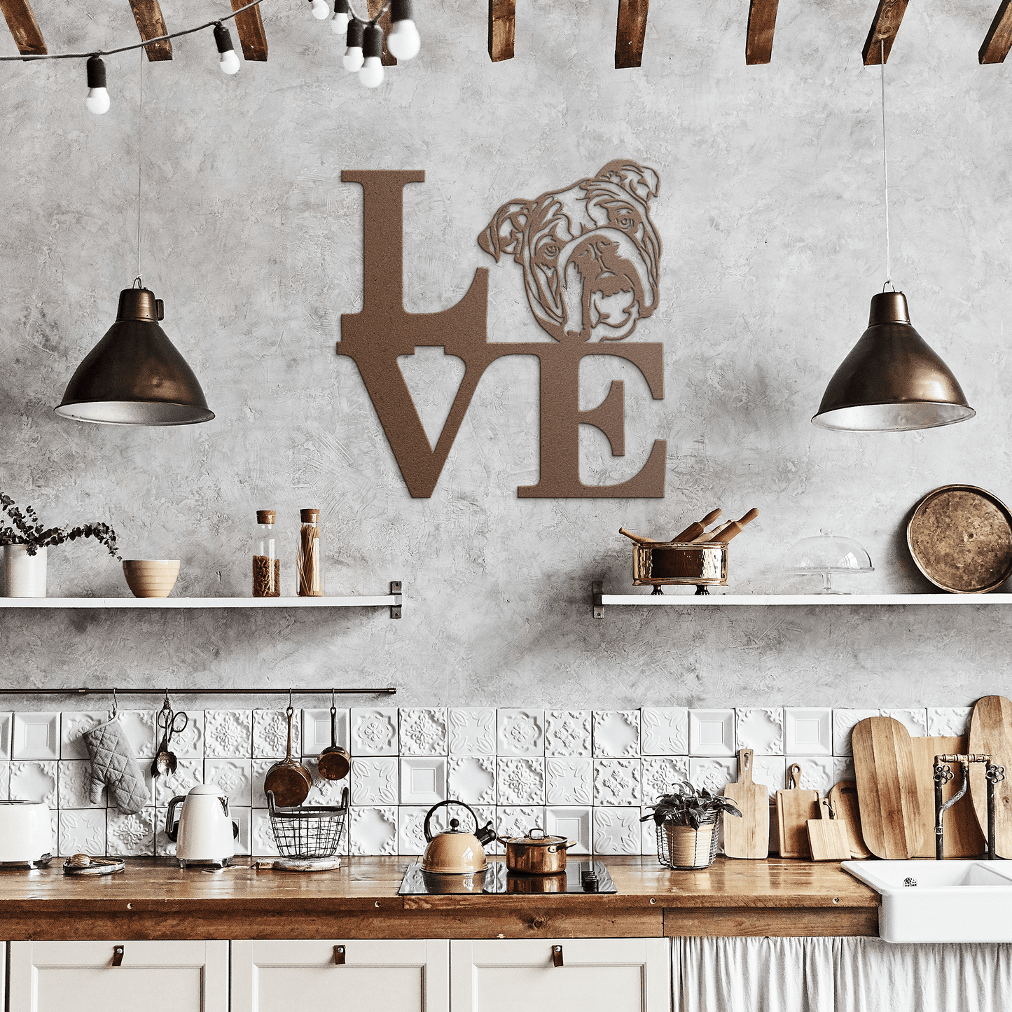 English Bulldog Love Metal Wall Sign - BullyBellyMetal Sign