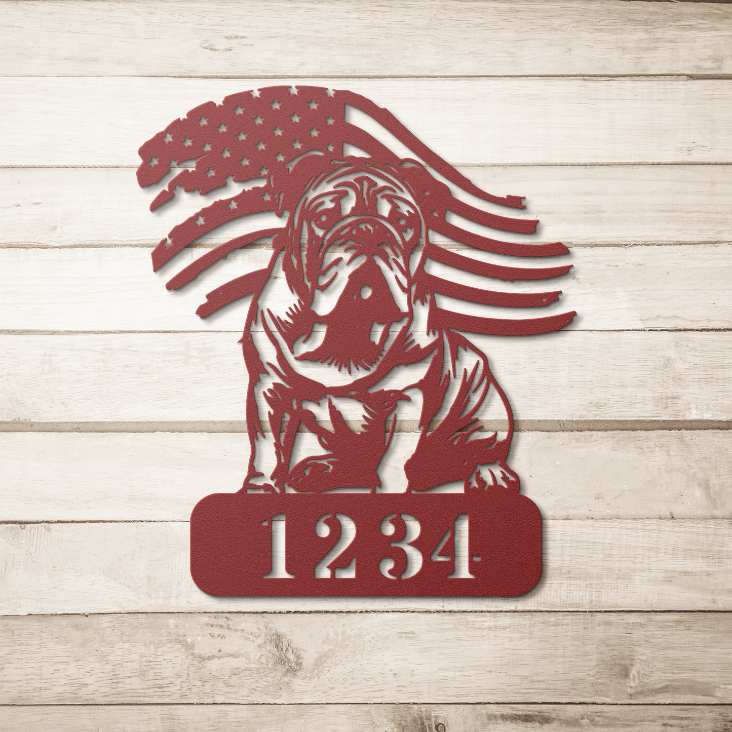 English Bulldog Metal Address Sign – Patriotic American Flag Home Décor - BullyBellyMetal Sign