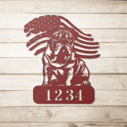 English Bulldog Metal Address Sign – Patriotic American Flag Home Décor - BullyBellyMetal Sign