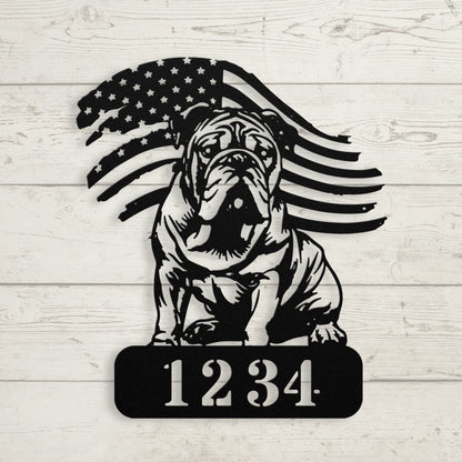 English Bulldog Metal Address Sign – Patriotic American Flag Home Décor - BullyBellyMetal Sign