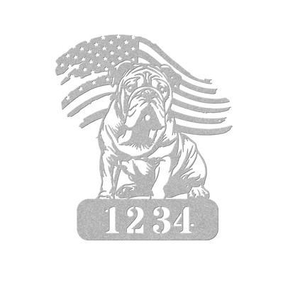 English Bulldog Metal Address Sign – Patriotic American Flag Home Décor - BullyBellyMetal Sign