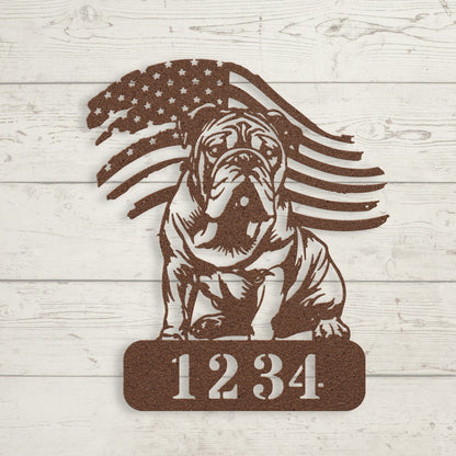 English Bulldog Metal Address Sign – Patriotic American Flag Home Décor - BullyBellyMetal Sign