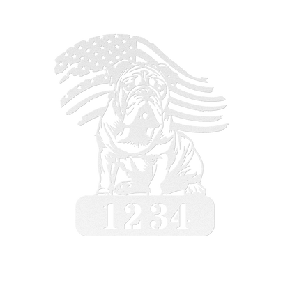 English Bulldog Metal Address Sign – Patriotic American Flag Home Décor - BullyBellyMetal Sign