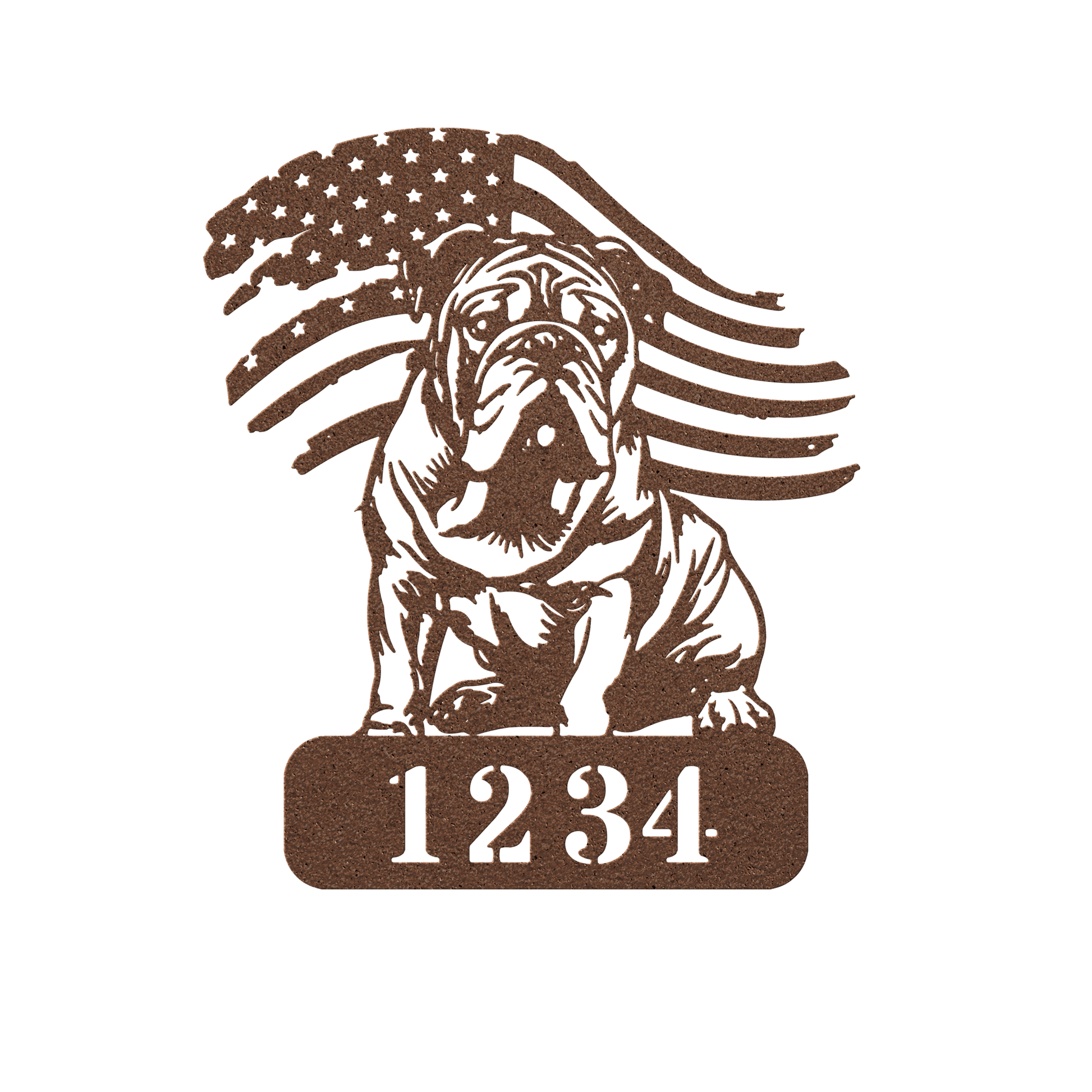 English Bulldog Metal Address Sign – Patriotic American Flag Home Décor - BullyBellyMetal Sign