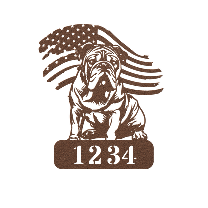 English Bulldog Metal Address Sign – Patriotic American Flag Home Décor - BullyBellyMetal Sign