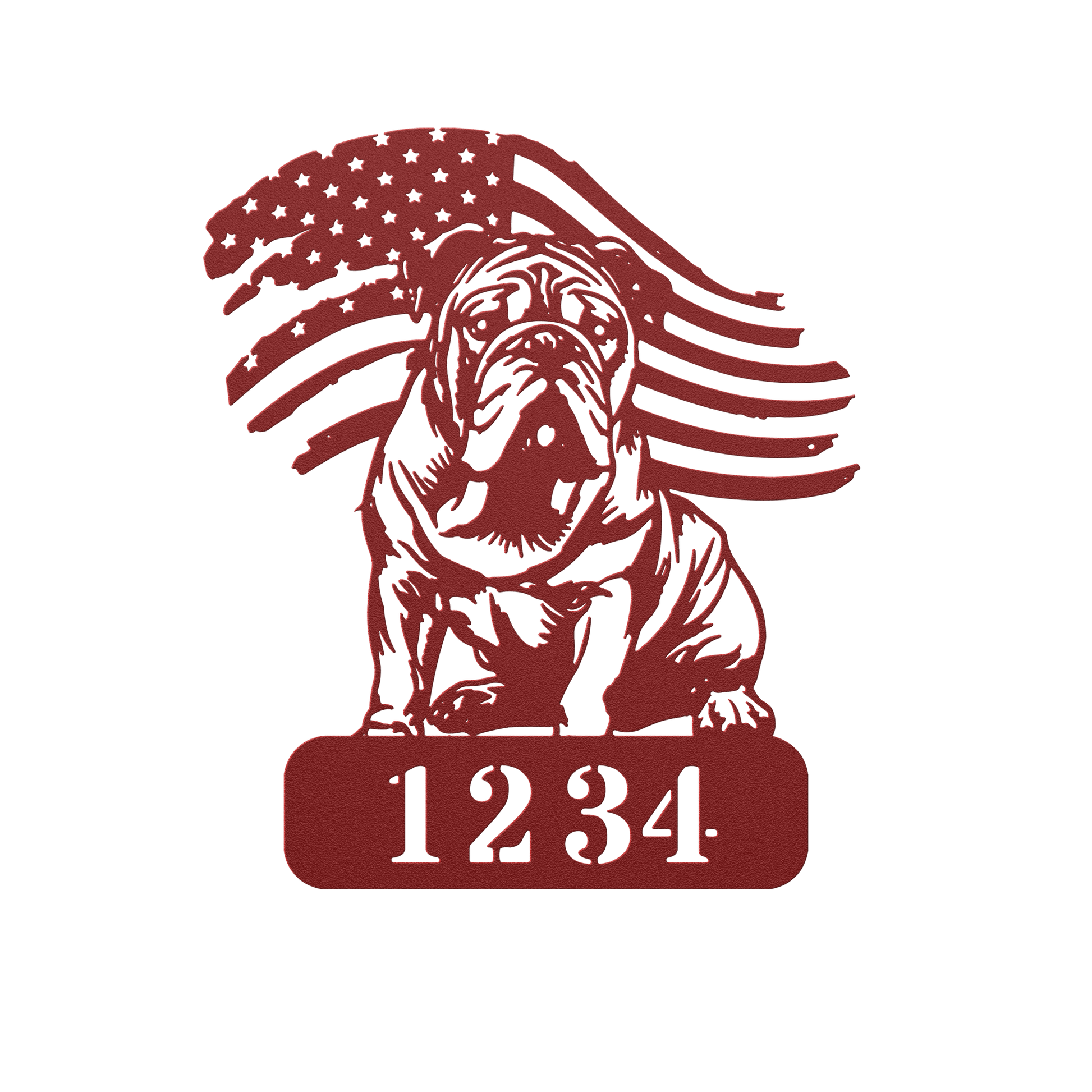 English Bulldog Metal Address Sign – Patriotic American Flag Home Décor - BullyBellyMetal Sign
