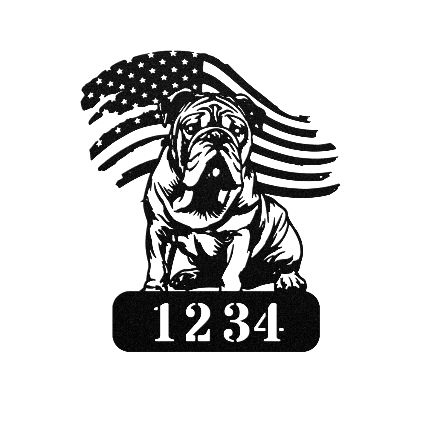 English Bulldog Metal Address Sign – Patriotic American Flag Home Décor - BullyBellyMetal Sign