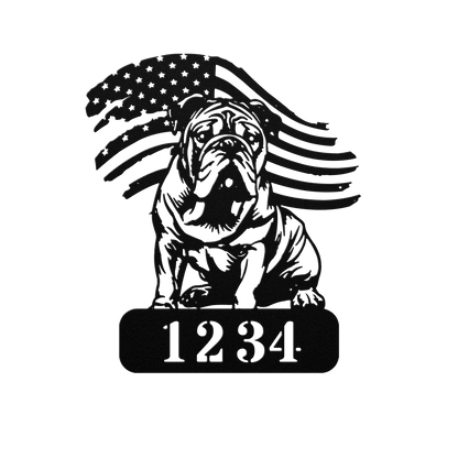 English Bulldog Metal Address Sign – Patriotic American Flag Home Décor - BullyBellyMetal Sign