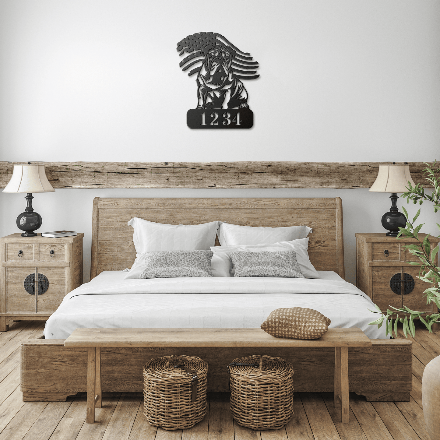 English Bulldog Metal Address Sign – Patriotic American Flag Home Décor - BullyBellyMetal Sign