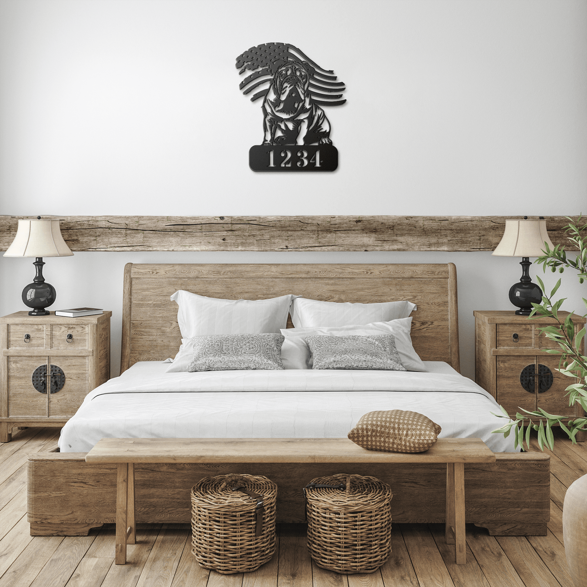English Bulldog Metal Address Sign – Patriotic American Flag Home Décor - BullyBellyMetal Sign