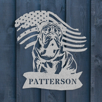 English Bulldog Metal Name Sign – Patriotic American Flag Home Décor - BullyBellyMetal Sign