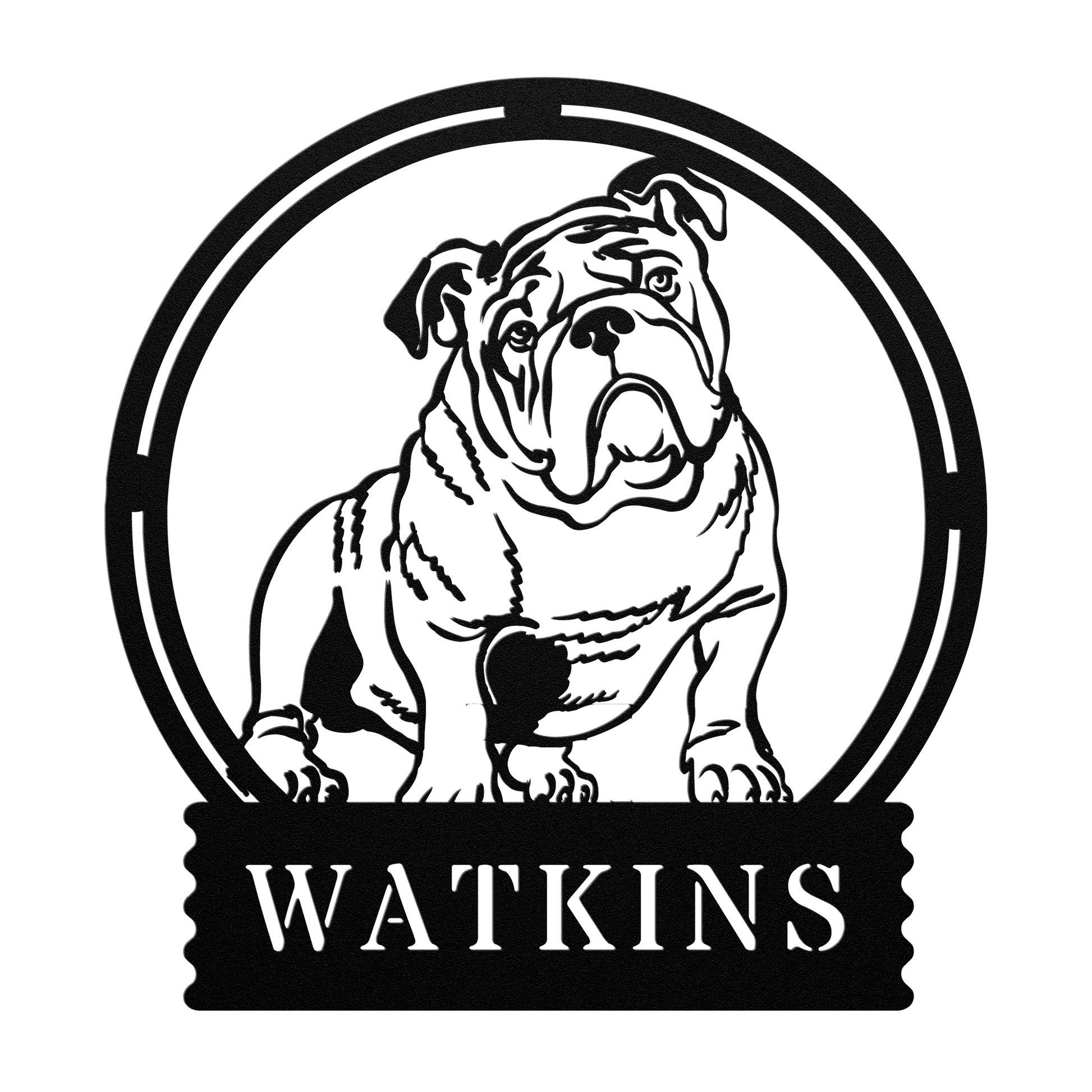 English Bulldog Metal Wall Sign with Family Name - BullyBellyMetal Sign