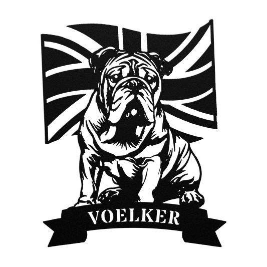 English Bulldog Union Jack Personalized Metal Sign - BullyBellyMetal Sign