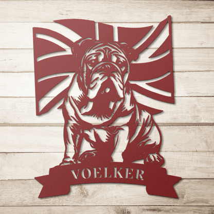 English Bulldog Union Jack Personalized Metal Sign - BullyBellyMetal Sign