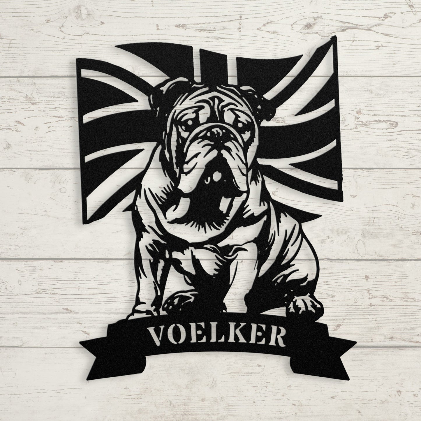 English Bulldog Union Jack Personalized Metal Sign - BullyBellyMetal Sign