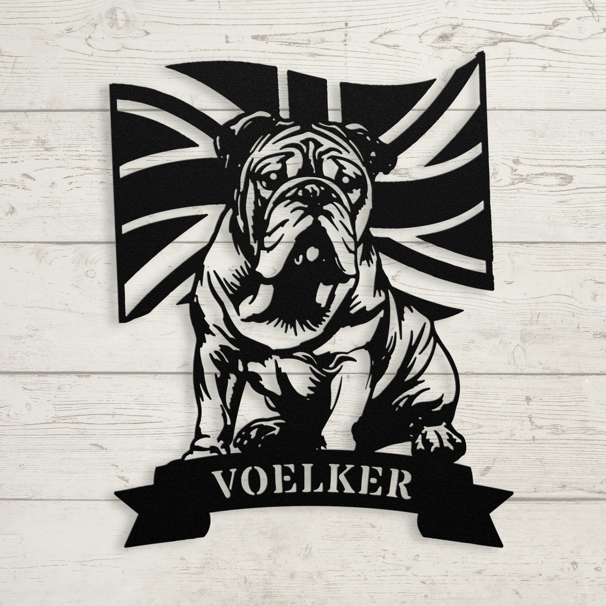English Bulldog Union Jack Personalized Metal Sign - BullyBellyMetal Sign