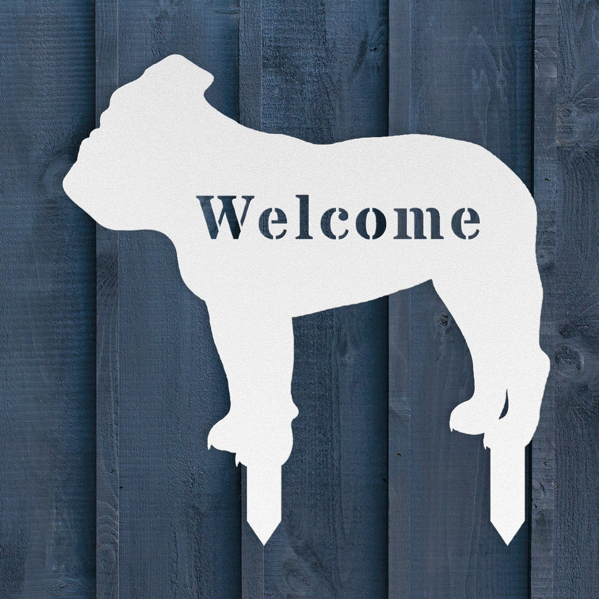 English Bulldog Welcome Lawn Sign - BullyBellyLawn ArtteelaunchMTS12WHITE