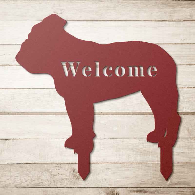 English Bulldog Welcome Lawn Sign - BullyBellyLawn ArtteelaunchMTS12RED