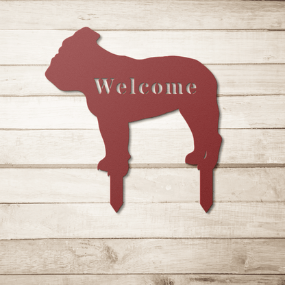 English Bulldog Welcome Lawn Sign - BullyBellyMetal Sign