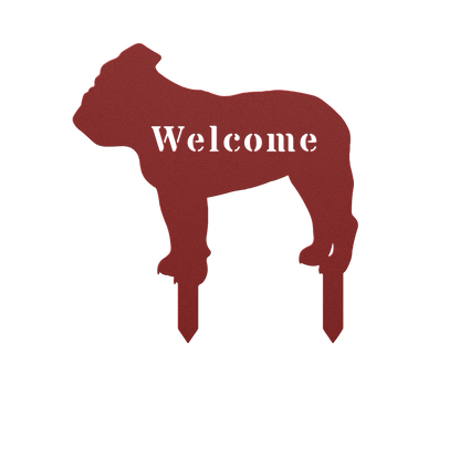 English Bulldog Welcome Lawn Sign - BullyBellyMetal Sign