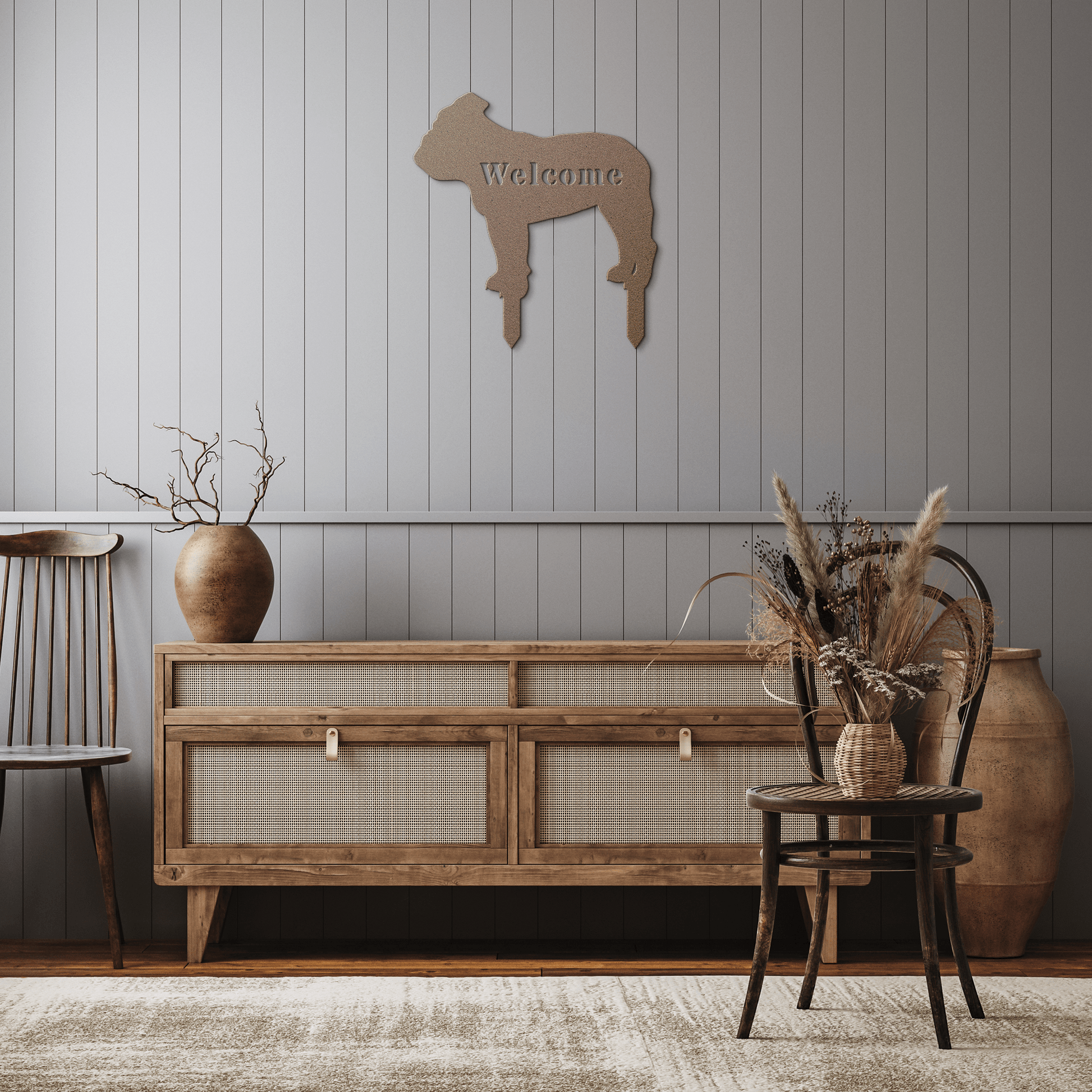 English Bulldog Welcome Lawn Sign - BullyBellyMetal Sign