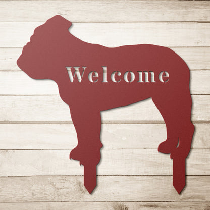 English Bulldog Welcome Lawn Sign - BullyBellyMetal Sign