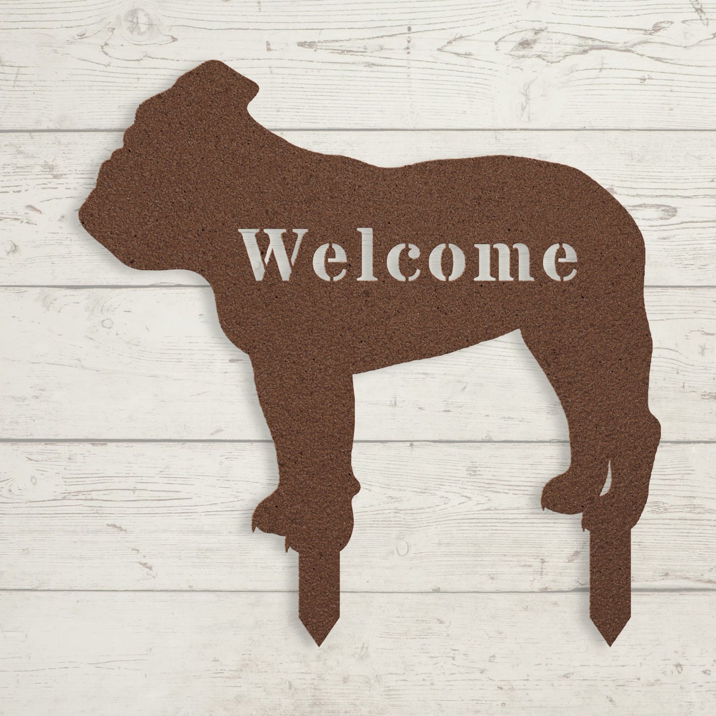 English Bulldog Welcome Lawn Sign - BullyBellyMetal Sign