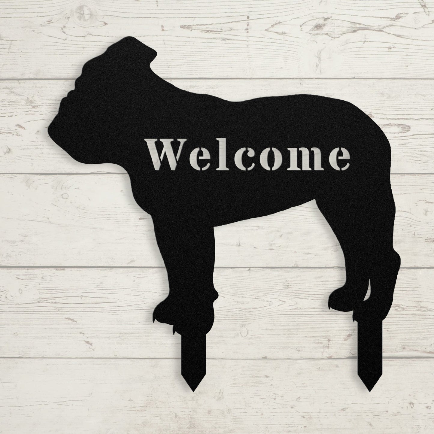 English Bulldog Welcome Lawn Sign - BullyBellyMetal Sign