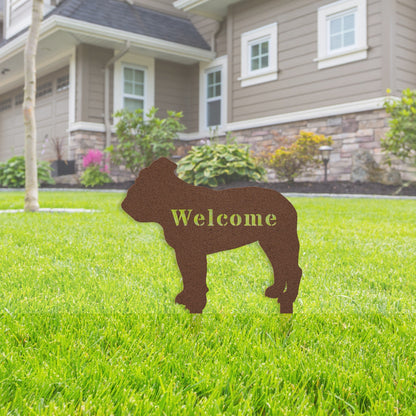 English Bulldog Welcome Lawn Sign - BullyBellyMetal Sign