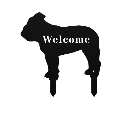 English Bulldog Welcome Lawn Sign - BullyBellyMetal Sign