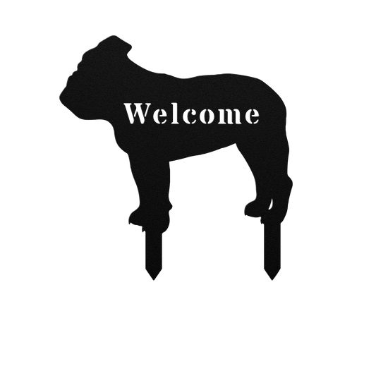 English Bulldog Welcome Lawn Sign - BullyBellyMetal Sign