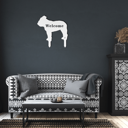 English Bulldog Welcome Lawn Sign - BullyBellyMetal Sign