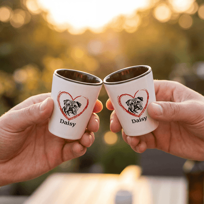English Bulldog with Heart Shot Glass – Custom Name - BullyBellyDrinkware