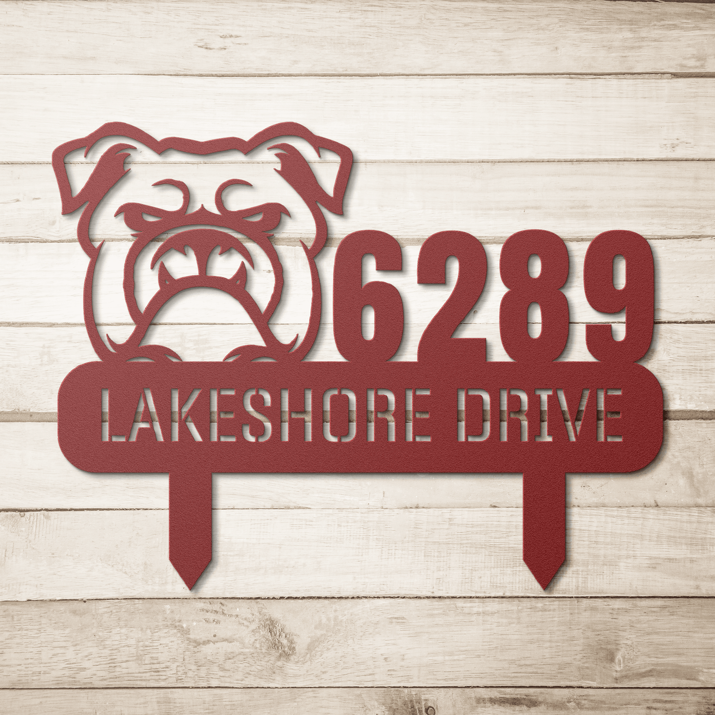 Fierce Bulldog Family Address Metal Lawn Sign