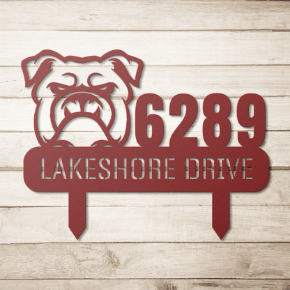 Fierce Bulldog Family Address Metal Lawn Sign