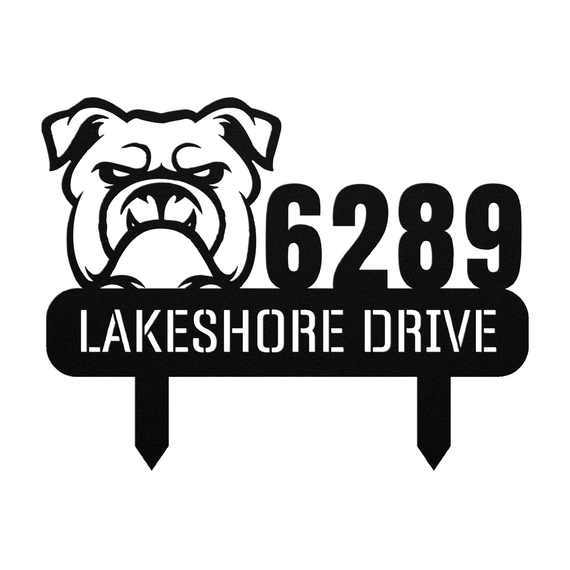 Fierce Bulldog Family Address Metal Lawn Sign