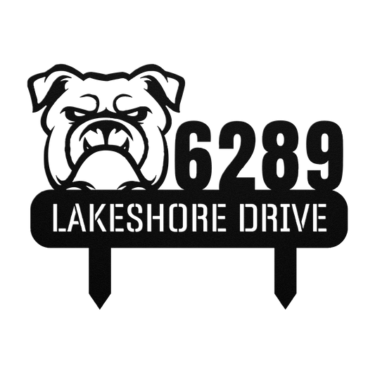 Fierce Bulldog Family Address Metal Lawn Sign - BullyBellyMetal Sign
