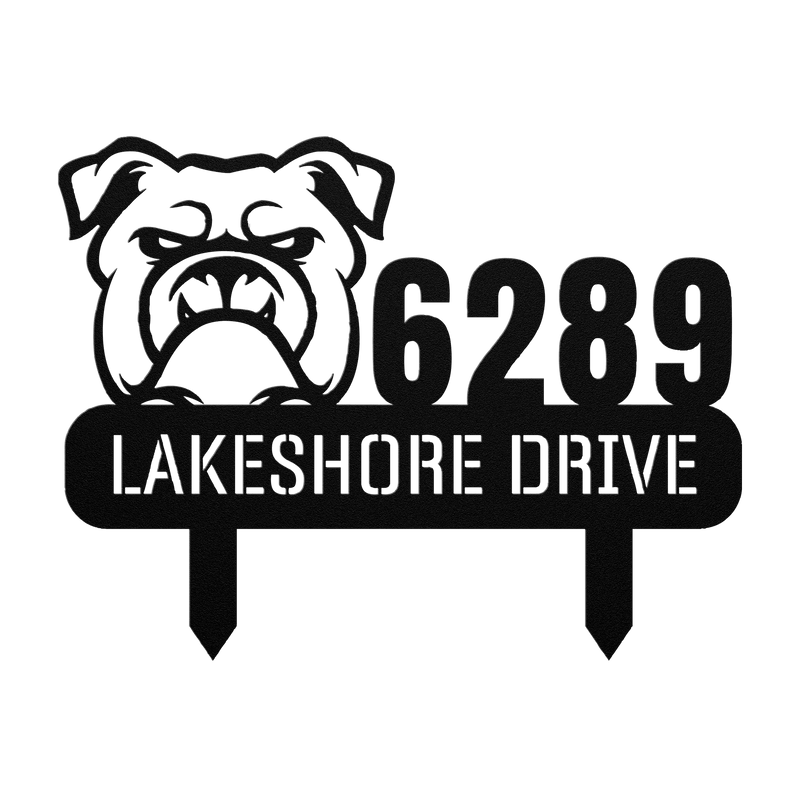 Fierce Bulldog Family Address Metal Lawn Sign - BullyBellyMetal Sign
