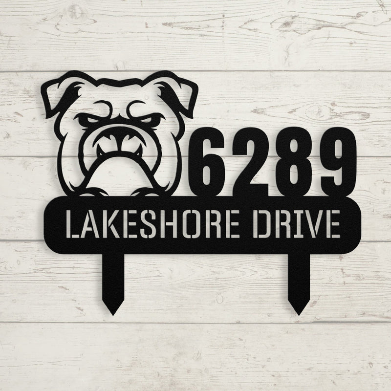 Fierce Bulldog Family Address Metal Lawn Sign - BullyBellyMetal Sign